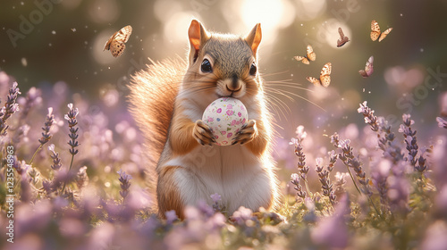 squirrel playing with easter eggs