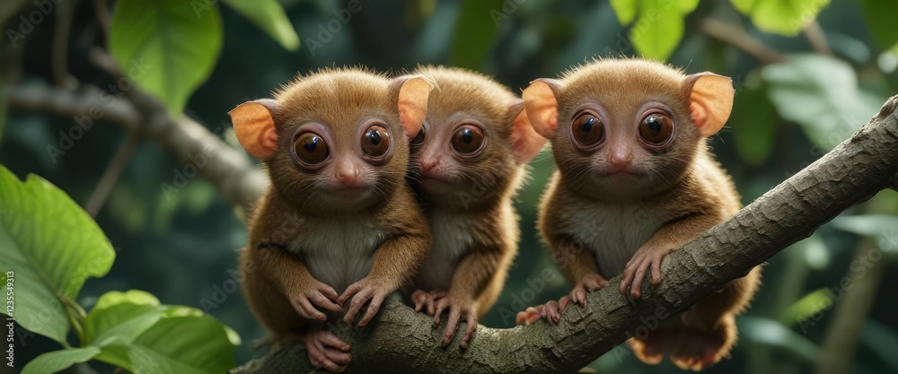 An adorable tarsier peeking out from behind a leafy branch, leafy, animal An adorable tarsier peeking out from behind a leafy branch, leafy, animal