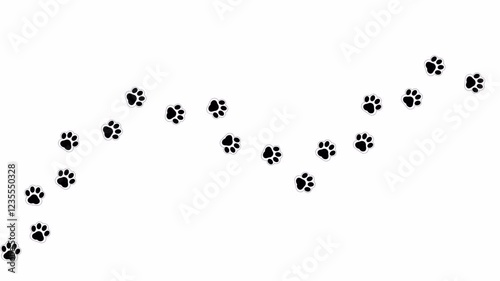 Cartoon Animal Paw Prints Trail | Funny Cat Footprints Animation on Transparent White Background | 4K Video