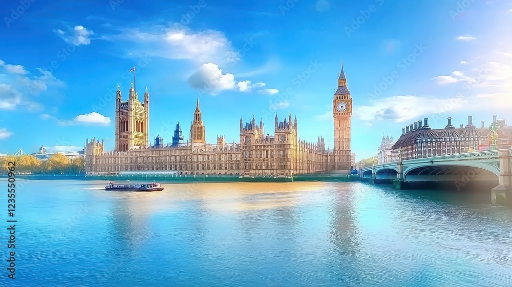 Naklejka premium The iconic Big Ben and the Houses of Parliament on a sunny day in London