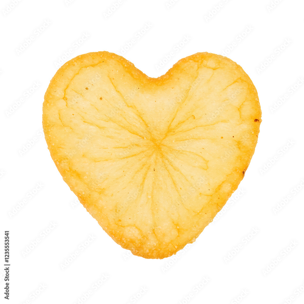 potato chip in heart shaped isolated on white background. potato chip in heart shaped isolated on white background.