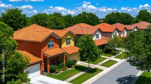 Wallpaper Mural Aerial View of Suburban Homes with Terracotta Tile Roofs on a Sunny Day Torontodigital.ca