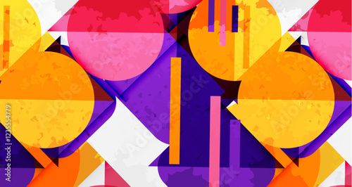 Squares, circles and triangles and grainy noisy texture. Vector Illustration For Wallpaper, Banner, Background, Card, Book Illustration, landing page