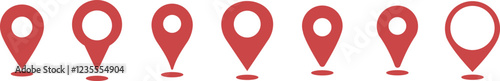 Location and map pin icon set. Map pointer pin sign red outline destination icon, isolated on transparent background. Solid location navigation. Address symbol vector illustration.