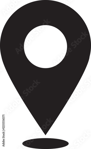 Location and map Pin icon. Map pointer pin sign black destination icon, isolated on transparent background. Solid location navigation. Address symbol vector illustration.