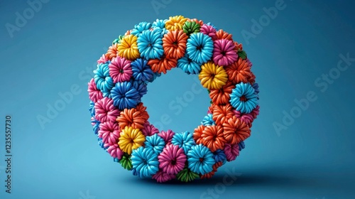 Colorful Floral Ring Abstract 3D Render of a Circular Flower Arrangement