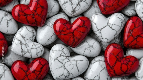 Red and White Marble Heart Collection Valentine's Day Background