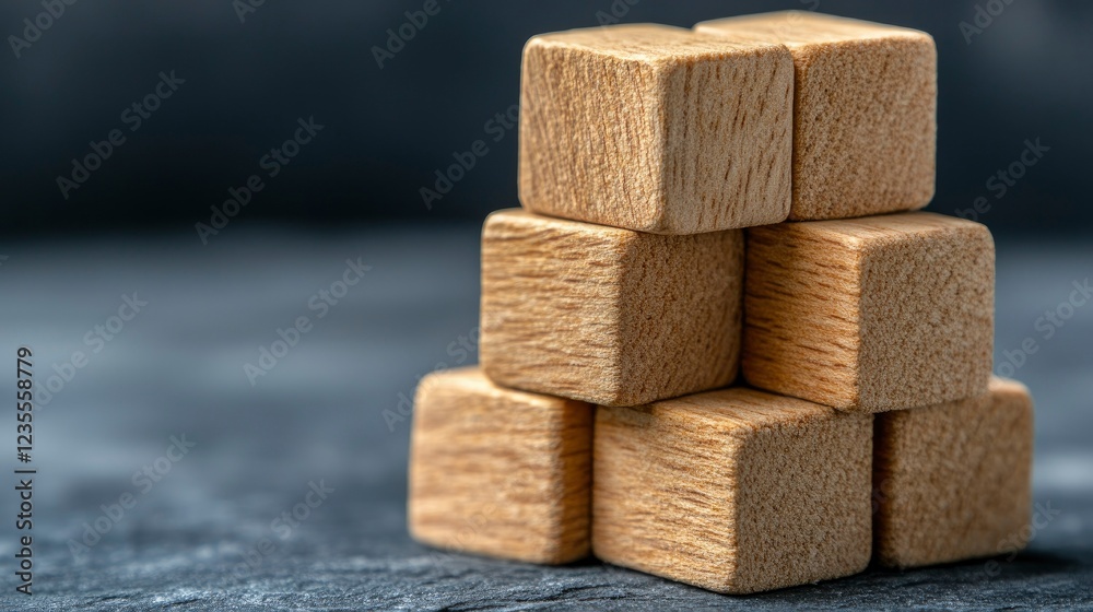 Stack of Wooden Cubes on Dark Background - Business Concept Stack of Wooden Cubes on Dark Background - Business Concept