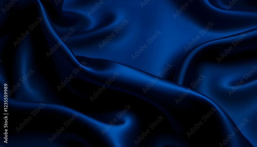 dark blue satin fabric, luxurious textile, flowing waves, deep navy, silk-like texture, shimmering surface, abstract background, rippling folds, midnight blue, glossy material, elegant drapery, rich i