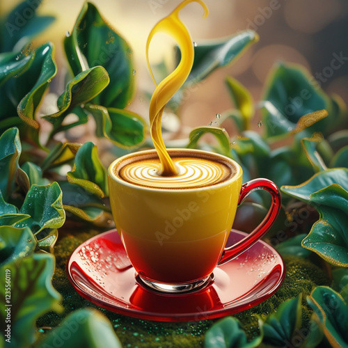 A stylized image of a coffee cup on a red saucer, with steam rising from the liquid in a spiral shape. It appears to be one of many images within a larger file management page. photo