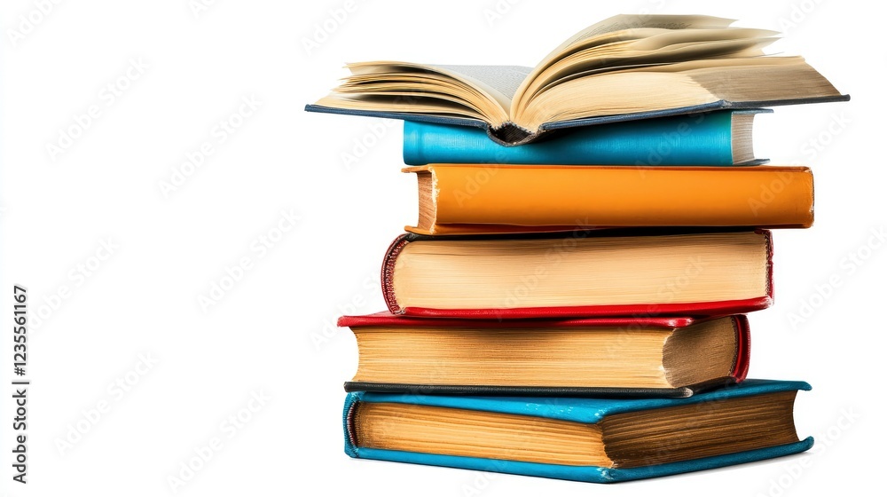 Stack of Books with Open Book on Top - Education and Knowledge Concept Stack of Books with Open Book on Top - Education and Knowledge Concept