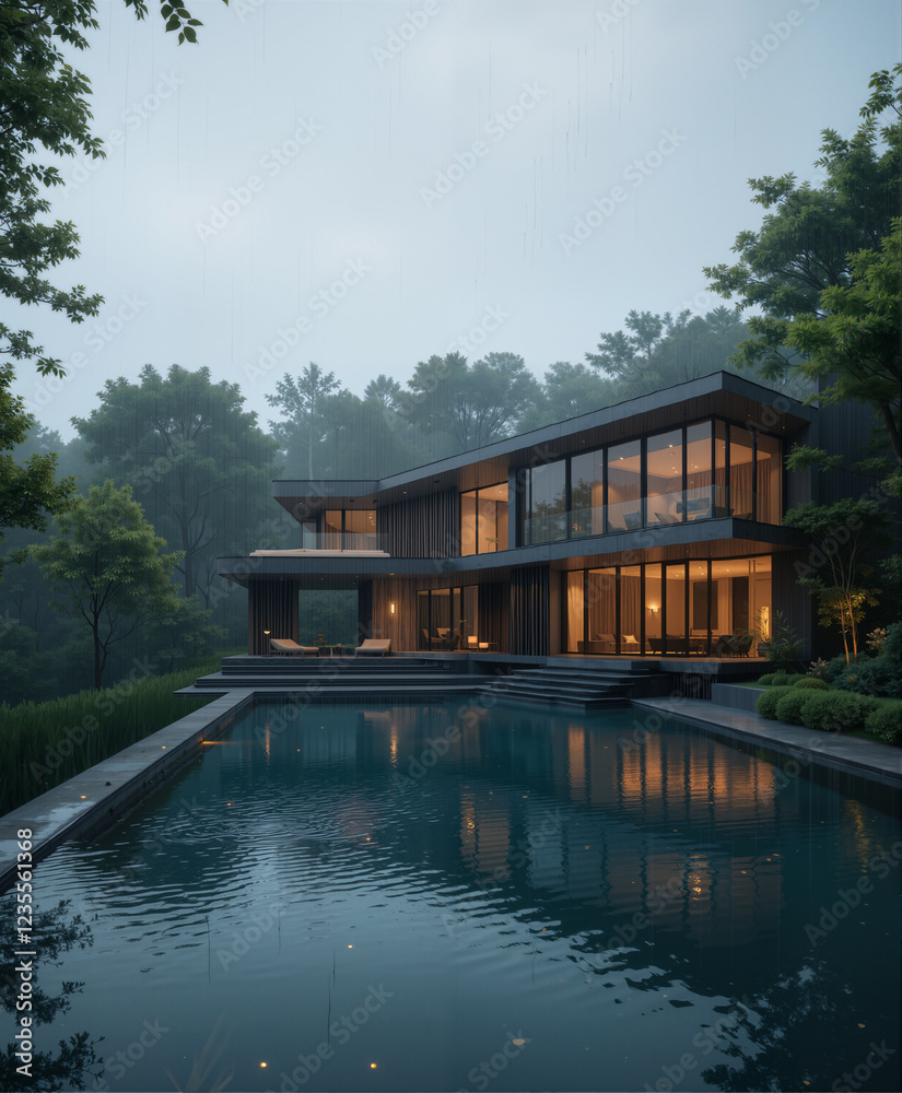 Modern Minimalist House Design Serene Poolside Retreat in Lush Greenery Modern Minimalist House Design Serene Poolside Retreat in Lush Greenery