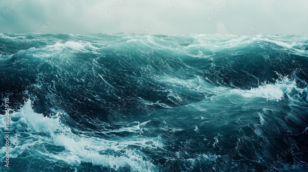 Fototapeta premium Stormy Ocean Waves with Dark Blue and Green Gradient Blend