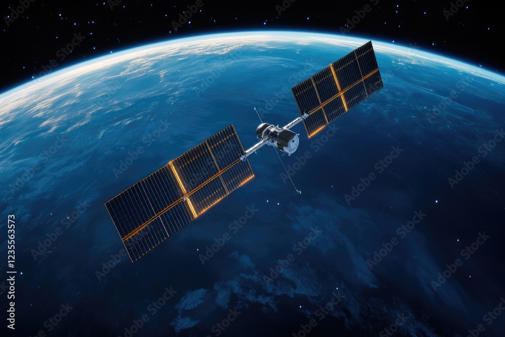 Fototapeta premium Satellite Orbiting Earth: A Stunning View of Space Exploration