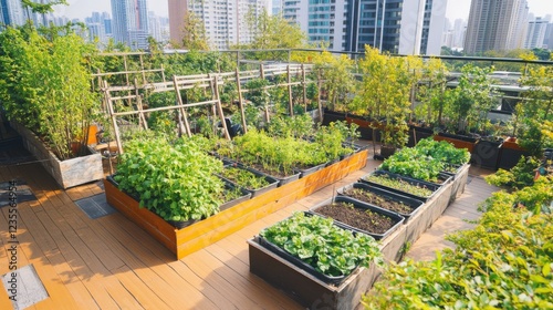 Wallpaper Mural A sustainable urban garden on a rooftop with vertical farming and community gatherings, Urban garden scene, Green style Torontodigital.ca