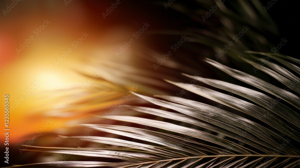 Obraz premium Tropical Palm Leaf Background Sunset Nature Texture