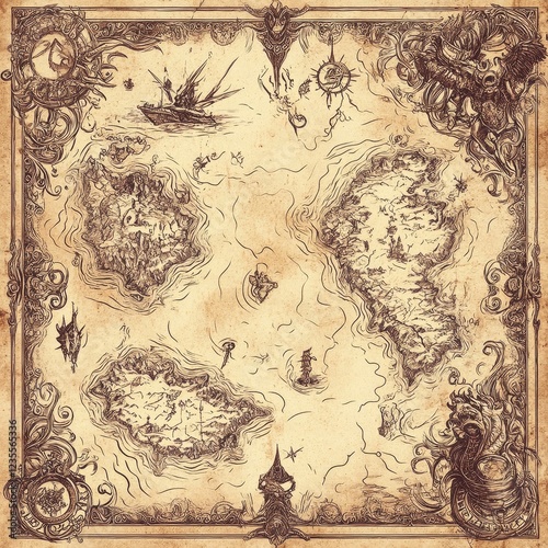 Wallpaper Mural An Ancient Hand Drawn Map Depicting Islands and Ships Torontodigital.ca