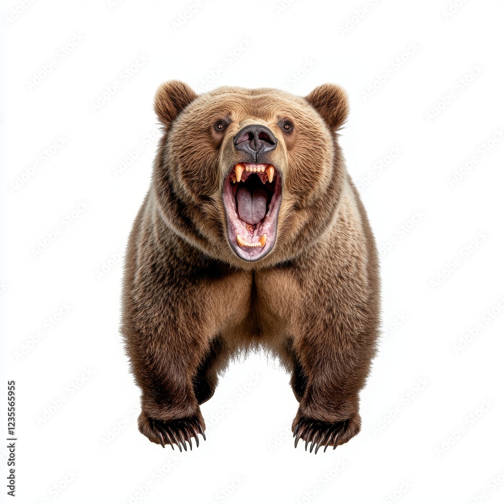 Fototapeta premium Fierce Grizzly Bear Roaring with Open Mouth Displaying Teeth