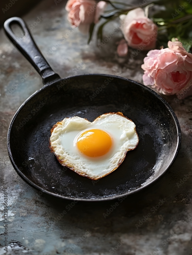Conceptual Fried Egg Shaped Like a Heart for Romantic Breakfast Conceptual Fried Egg Shaped Like a Heart for Romantic Breakfast