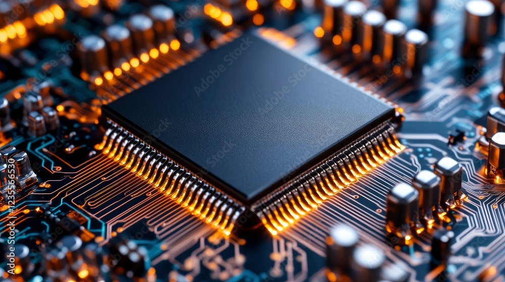 Close-up of a Computer Microchip High-Tech Circuit Board Detail