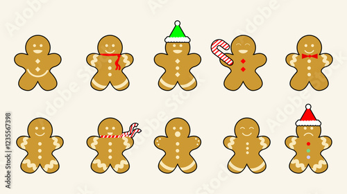 set of cute gingerbread illustration designs