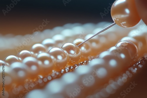 string of pearls being knotted with a needle and silk thread on a jewelerâ€™s table --ar 3:2 --stylize 550 --v 6.1 Job ID: 53c194e1-c71f-4cdf-b744-5c4419ef96d6 photo