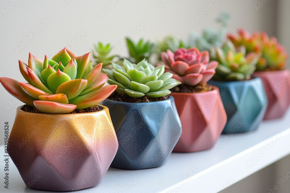 Serene Symmetry: A Stunning Display of Succulents in Geometric Planters Serene Symmetry: A Stunning Display of Succulents in Geometric Planters