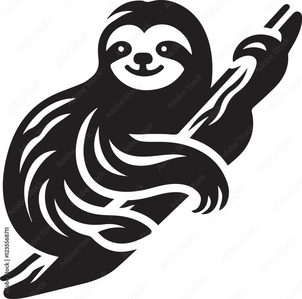 Obraz premium Sloth silhouette black and white vector icon