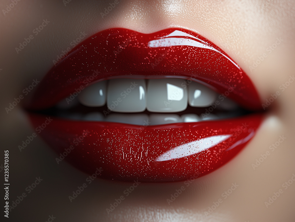Obraz premium Glossy Red Lips with Sparkling Detail