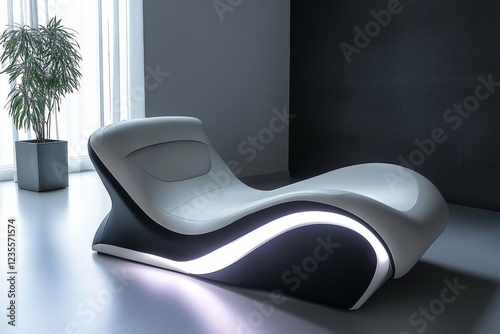 Modern Illuminated Leather Chaise Lounge