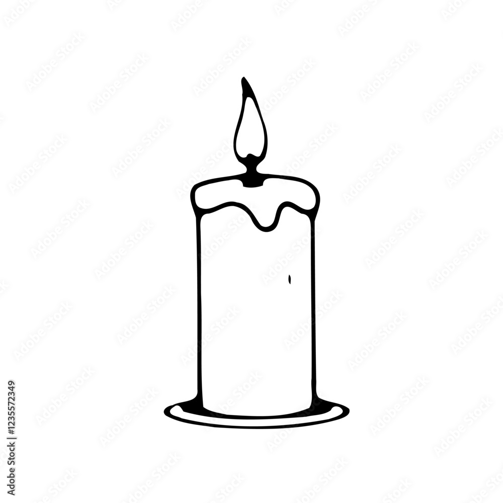 Single Candle Sketch Black Line On White Backdrop Single Candle Sketch Black Line On White Backdrop