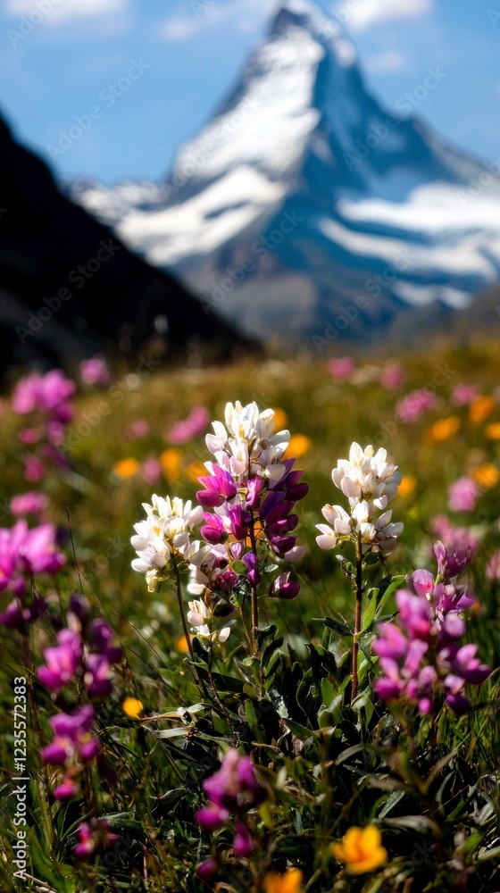 Spring Flowers Blooming in the Alps Mountain Meadow Switzerland Spring Flowers Blooming in the Alps Mountain Meadow Switzerland