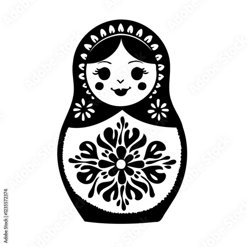 Black and white Matryoshka doll vector illustration