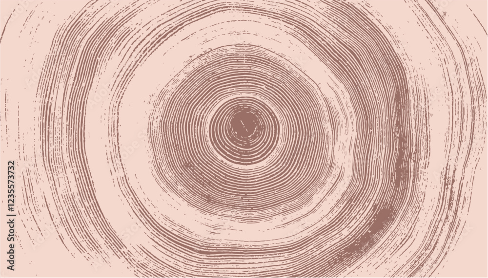 Pink brown tan stamp impression of end grain of wood slab. Tree rings ripples art with texture and cracked surface. Pink brown tan stamp impression of end grain of wood slab. Tree rings ripples art with texture and cracked surface.