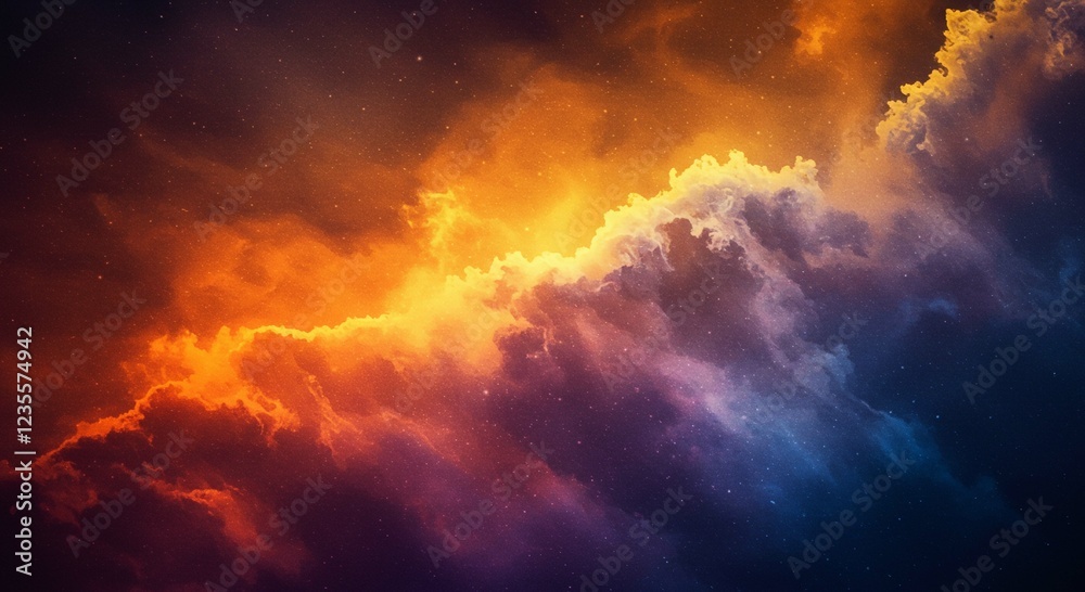 Dramatic Cosmic Nebula Background Vibrant Orange Purple and Blue Hues with Stars Dramatic Cosmic Nebula Background Vibrant Orange Purple and Blue Hues with Stars