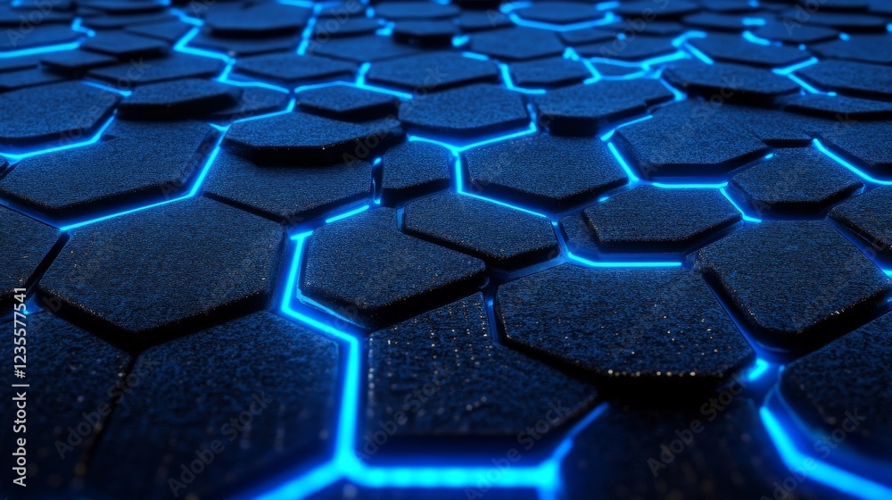 Obraz premium Futuristic digital technology design cybernetic concepts hexagonal patterns urban environment abstract viewpoint illuminated background for enhanced visual appeal