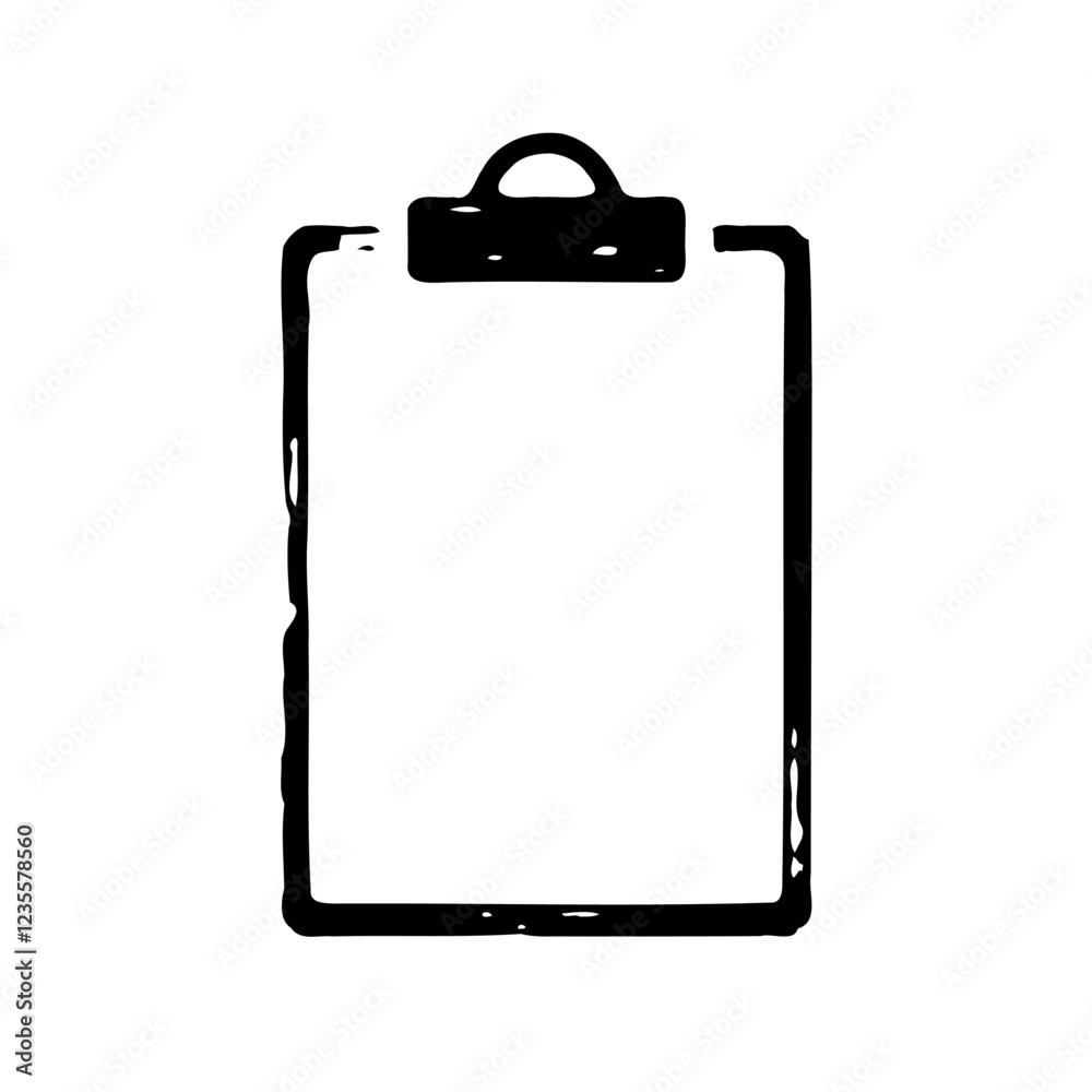 Black Sketch Style Clipboard on White Background Black Sketch Style Clipboard on White Background