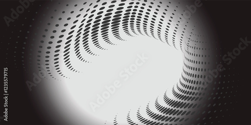 Black dot circle texture white wall background wide banner format with copy space for text. Circular black and white texture