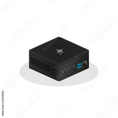 Mini PC Vector Illustration: Compact and Powerful Design, Futuristic Mini PC Vector Illustration: Small Yet Mighty. photo