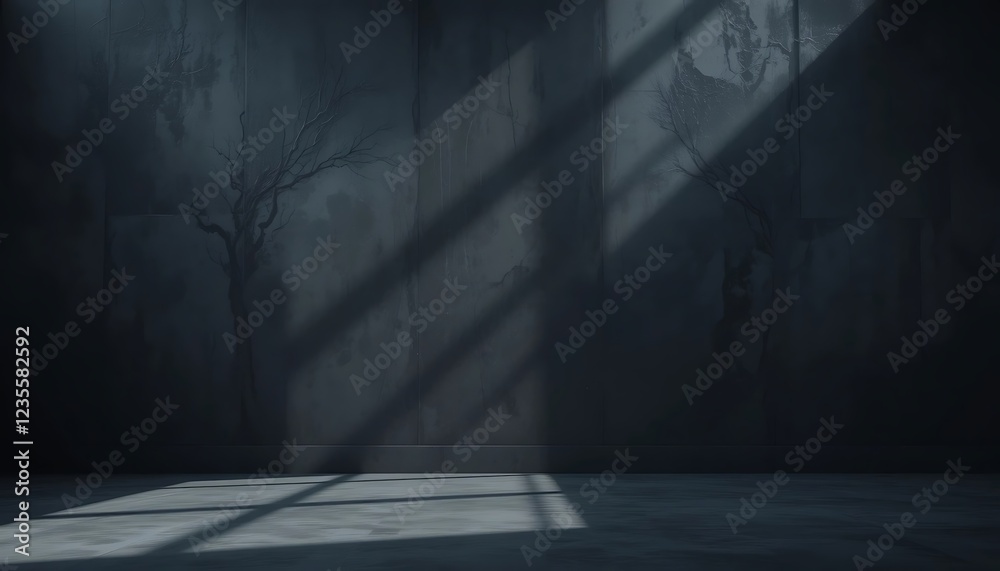 Fototapeta premium Dark Room with Bare Trees Silhouetted on Wall