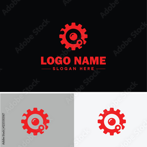Gear brand icon Equipment label Gear manufacturer Product brand flat logo sign symbol editable vector