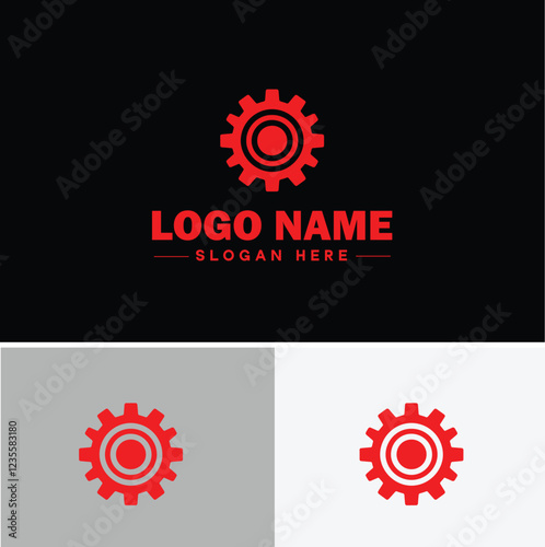 Gear brand icon Equipment label Gear manufacturer Product brand flat logo sign symbol editable vector