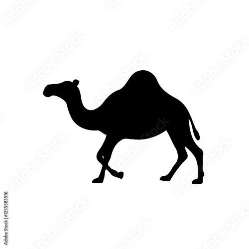 A walking Camel silhouette on a white background