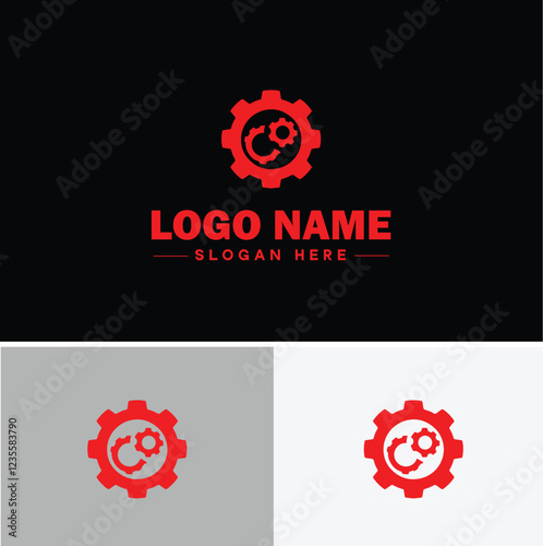 Gear brand icon Equipment label Gear manufacturer Product brand flat logo sign symbol editable vector