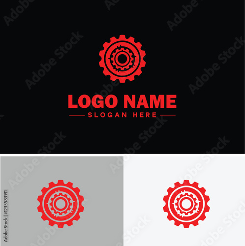 Gear brand icon Equipment label Gear manufacturer Product brand flat logo sign symbol editable vector