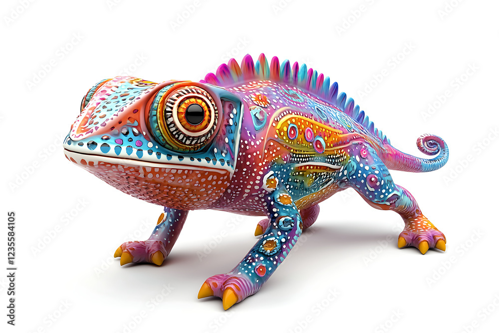 Fototapeta premium chameleon on a white background, chameleon on a blank white background, a chameleon, chameleon, cute chameleon, white background, Copy Space For Add Text 3D Rendering, 3D, Vector, AI Generative