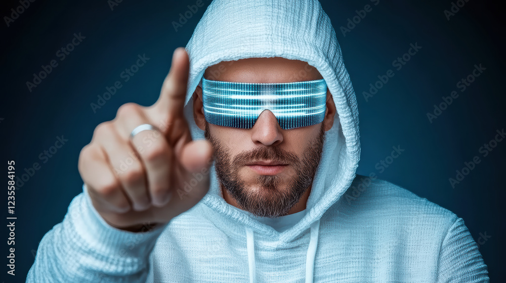 Naklejka premium Futuristic hoodie with reflective glasses, showcasing modern style