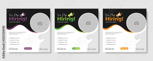 We are hiring job vacancy social media post banner design template with red color. We are hiring social media banner and square web banner design, Job positions for job vacancy design.