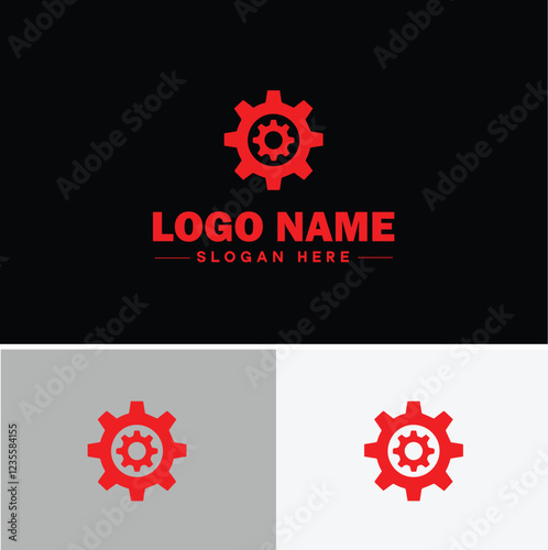 Gear brand icon Equipment label Gear manufacturer Product brand flat logo sign symbol editable vector