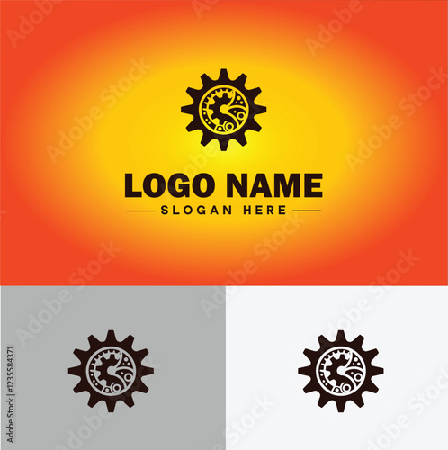 Gear brand icon Equipment label Gear manufacturer Product brand flat logo sign symbol editable vector